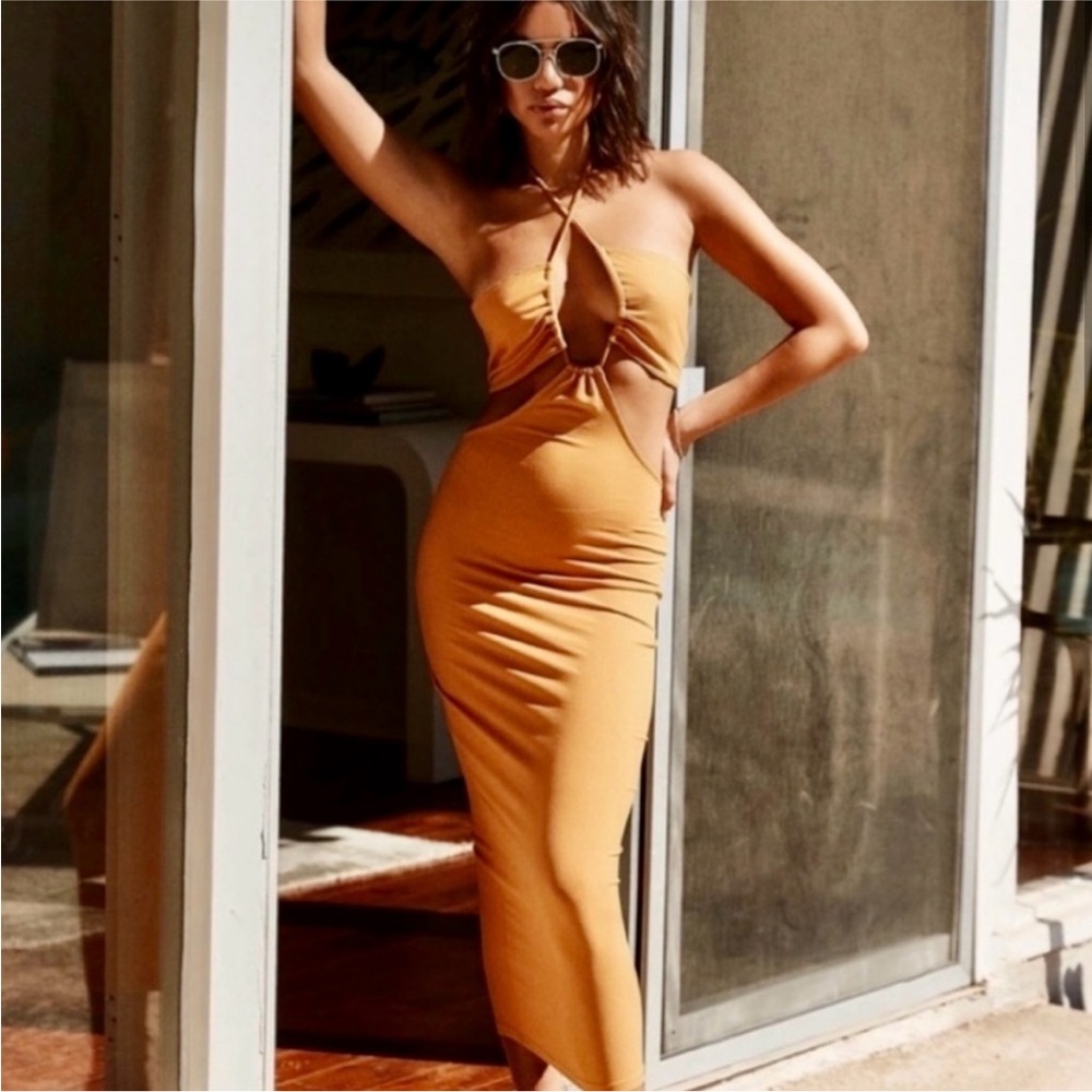 12th Tribe Orange Halter Bodycon Dress